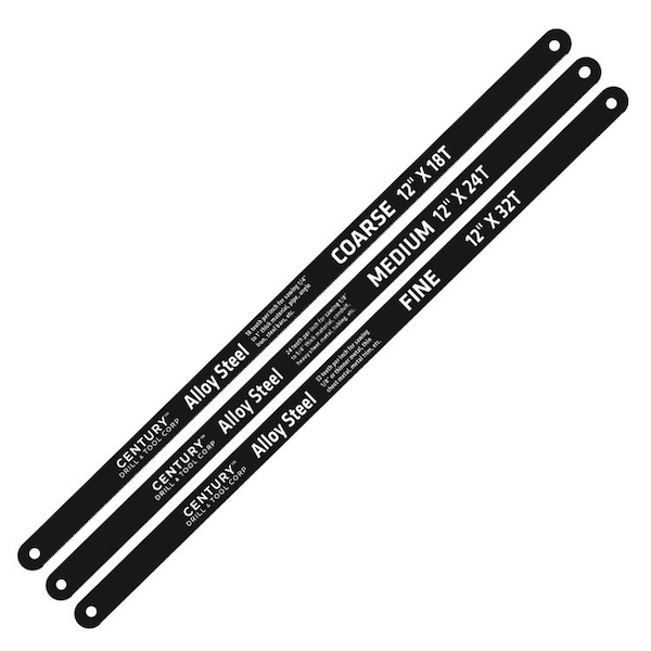 Century Drill And Tool Hacksaw Blade 3Pc Set 18T X 12" 24T X12" And 32T X 12" Alloy Steel 4336